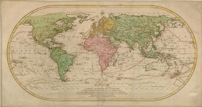 Mappe Monde ou Carte Generale de L'Univers D'Apres Une Projection Nouvelle d'une Sphere Ovale, Pour Mieux Faire Connaitre Les Distances Entre L'Europe at L'Amerique