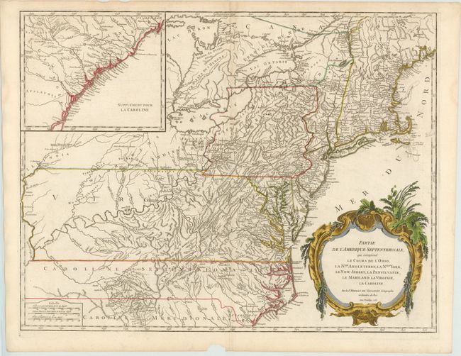 Partie de l'Amerique Septentrionale, qui Comprend le Cours De l'Ohio, la Nlle. Angleterre, la Nlle. York, le New Jersey, la Pensylvanie, le Maryland la Virginie, la Caroline