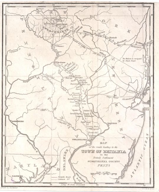 A Map of the Roads Leading to the Town of Britania in the British Settlement Susquehanna County Penna