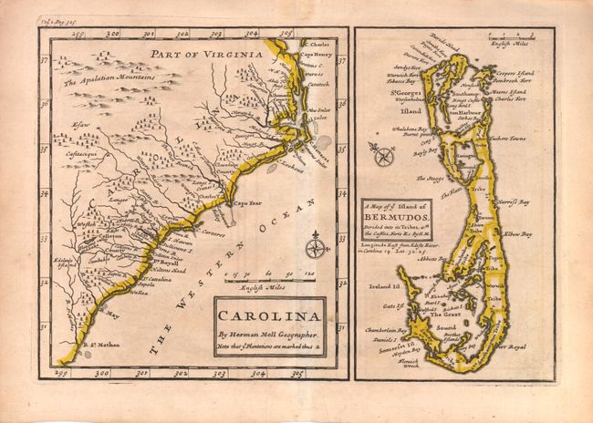 Carolina [on sheet with] A Map of ye Island of Bermudos, Divided into its Tribes, w,th the Castles, Forts &c.