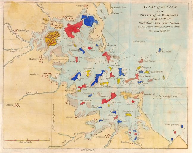 A Plan of the Town and Chart of the Harbour of Boston Exhibiting a View of the Islands castle Forts and Entrances into the said Harbour