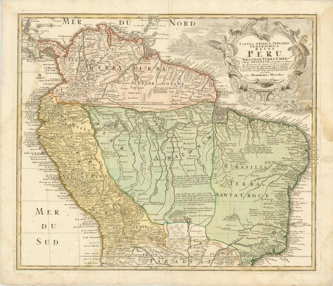 Tabula Americae Specialis Geographica Regni Peru, Brasiliae, Terrae Firmae et Reg. Amazonum