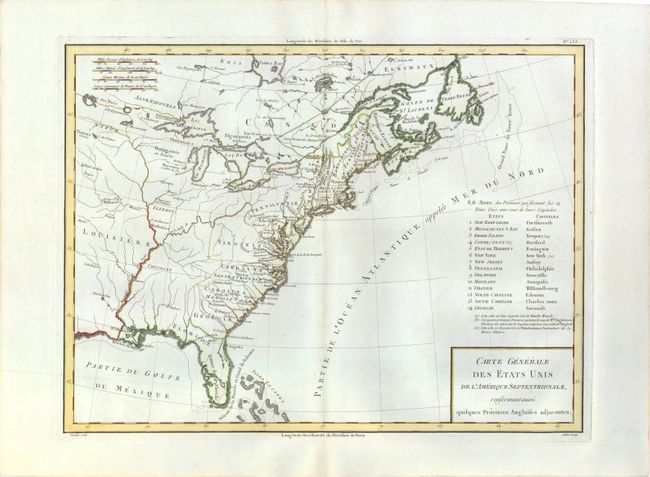 Carte Generale des Etats Unis de l'Amerique Septentrionale, renfermant aussi quelques Provinces Angloises adjacentes
