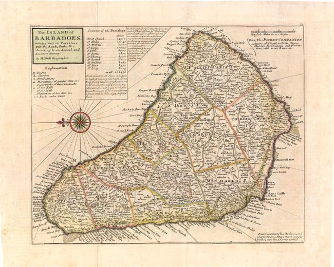 The Island of Barbadoes. Divided into its Parishes, with the Roads, Paths, &c. According to an Actual and Accurate Survey