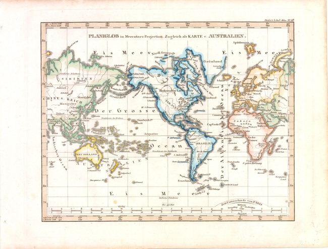 Planiglob in Mercators Projection.  Zugleich als Karte v. Australien