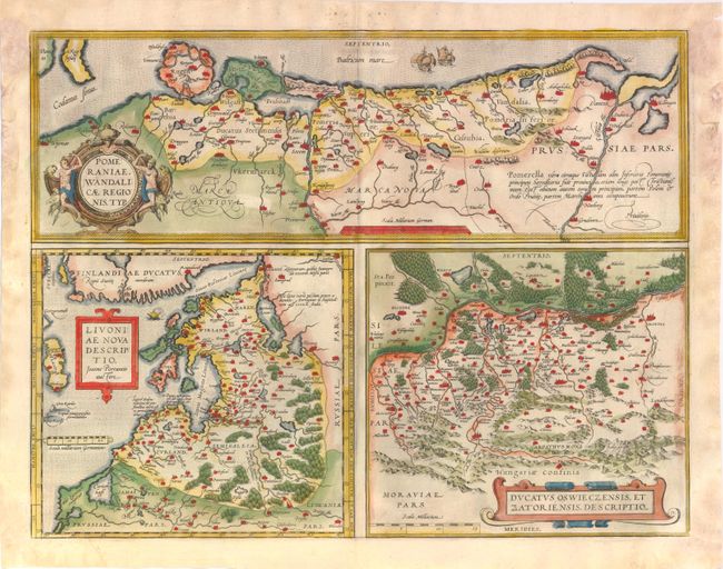 Pomeraniae, Wandalicae Regionis, Typ. [on sheet with] Livoniae Nova Descriptio [and] Ducatus Oswieczensis, et Zatoriensis Descriptio