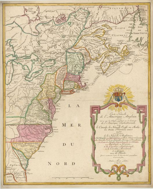 Carte Nouvelle de l'Amerique Angloise contenant tout ce que les Anglois Possedent sur le Continent de l'Amerique Septentrionale Savoir le Canada, la Nouvelle Ecosse ou Acadie, les Treize Provinces Unies