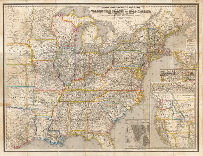 Neueste Eisenbahn-Kanal-u. Post-Karte fur Reisende in den Vereinigten Staaten von Nord-Amerika Canada, Texas u. Californien