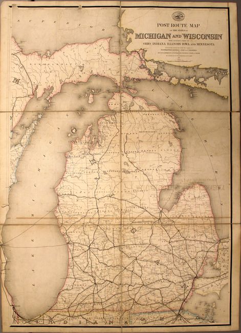 [Eastern Sheet] Post Route Map of the States of Michigan and Wisconsin with Adjacent Parts of Ohio Indiana Illinois Iowa and Minnesota