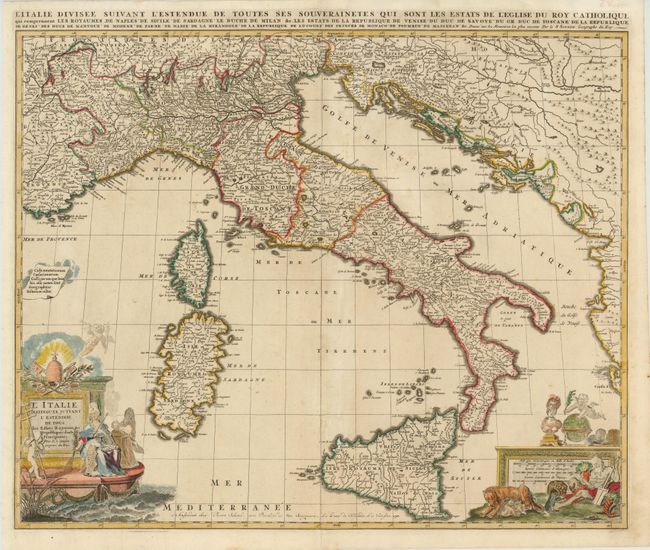 L'Italie Distinguee Suivant l'Estendue de tous les Estats Royaumes Republiques Duches Principautes / L'Italie Divisee Suivant l'Estendue de Toutes ses Souverainetes