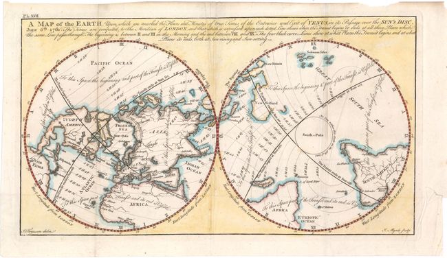 A Map of the Earth, Upon Which are Marked the Hours and Minutes of True Times of the Entrance and Exit of Venus in its Passage over the Sun's Disc, June 6th. 1761...