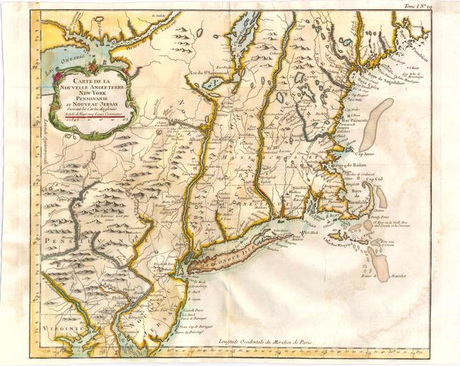 Carte de la Nouvelle Angleterre New York Pensilvanie et Nouveau Jersay Suivant les Cartes Angloises