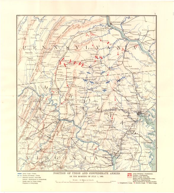 Position of Union and Confederate Armies on the Morning of July 1, 1863 [in set with] Gettysburg, July 2,1863 - First Day ... [and]  Second Day ... [and] ... Third Day ... [and] Calvary Battle, Gettysburg, July 3, 1863 