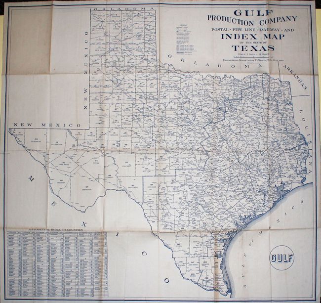 Gulf Production Company Postal - Pipe Line - Railway - and Index Map of the State of Texas