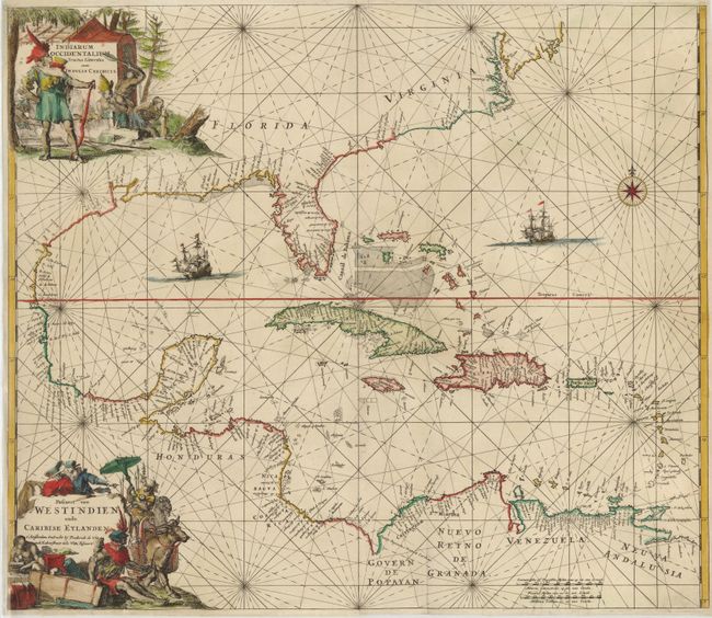 Indiarum Occidentalium Tractus Littorales cum Insulis Caribicis ... / Pascaert van Westindien ende Caribise Eylanden