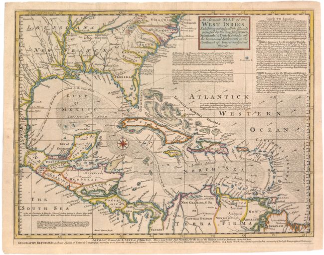 An Accurate Map of the West Indies, Exhibiting not only all the Islands possess'd by the English, French, Spaniards & Dutch, but also all the Towns and Settlements on the Continent of America adjacent thereto