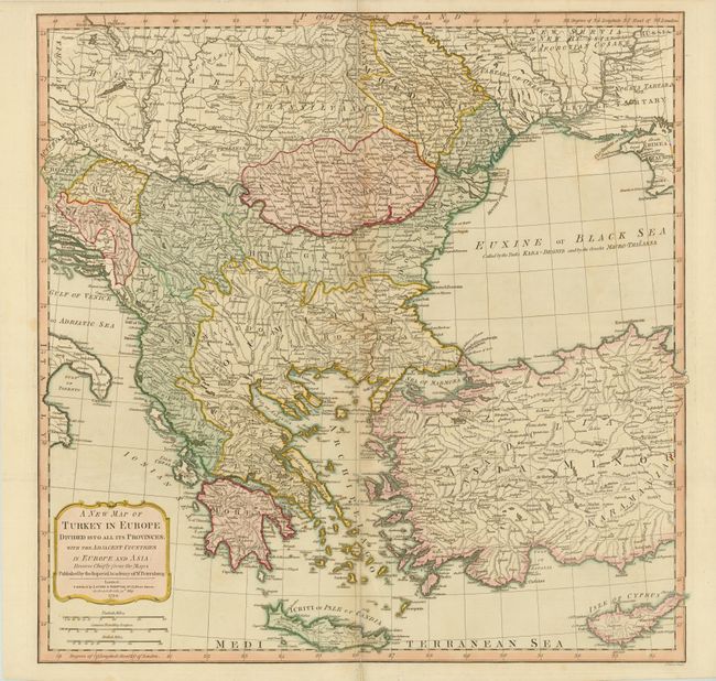 A New Map of Turkey in Europe Divided into all its Provinces; with the Adjacent Countries in Europe and Asia: Drawn Chiefly from the Maps Published by the Imperial Academy of St. Petersburg