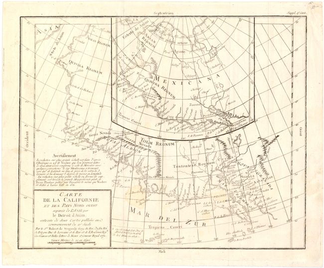 Carte de la Californie et des Pays Nord-Ouest separes de l'Asie par le Detroit d'Anian, extraite de deux cartes publiees au commencement du 17e siecle