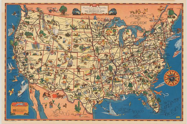 A Good-Natured Map of the United States Setting Forth the Services of the Greyhound Lines and a Few Principal Connecting Bus Lines [2 Maps]