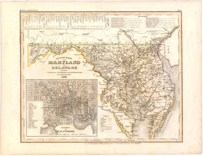 Neueste Karte von Maryland und Delaware mit seinen Canaelen, Strassen und Entfernungen der Hauptpunkte
