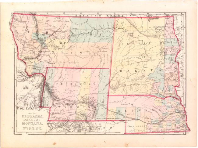 Map of Nebraska, Dakota. Montana, and Wyoming