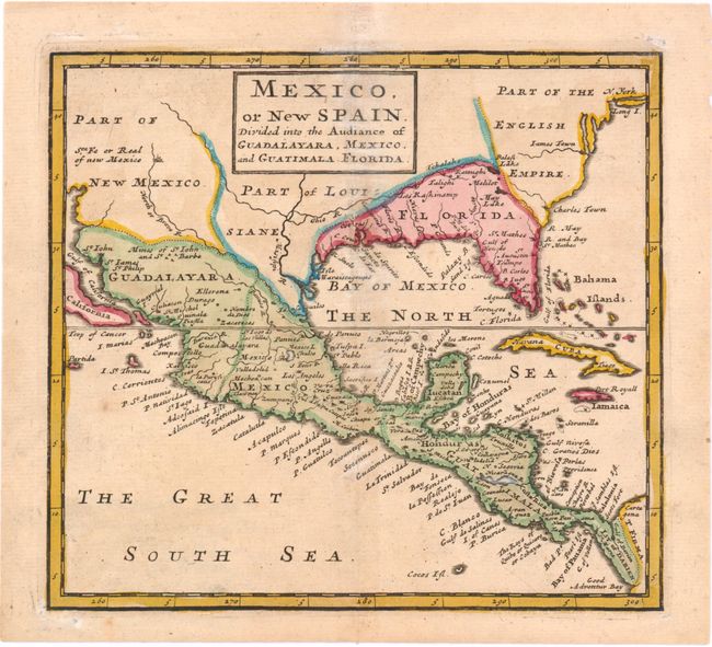 Mexico, or New Spain. Divided into the Audiance of Guadalayara, Mexico, and Guatimala, Florida