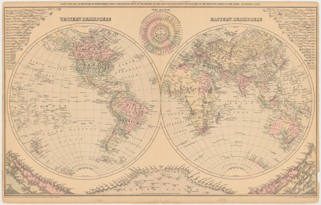 Gray's New Map of the World in Hemispheres, with Comparative Views of the Heights of the Principal Mountains and Lengths of the Principal Rivers on the Globe