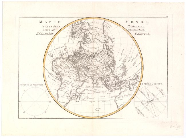 Mappe Monde, sur un Plan Horisontal. Situe a 45d. de Latitude Nord. Hemisphere Oriental