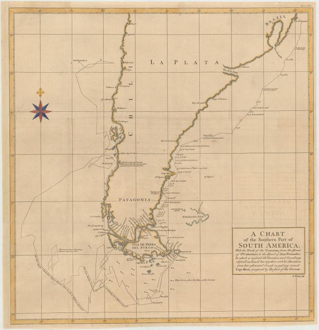 A Chart of the Southern Part of South America; with the Track of the Centurion from the Island of St. Catherines to the Island of Juan Fernandes...