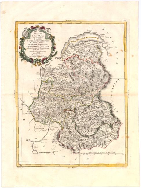 Ducato di Savoja che Comprende li Ducati di Chablais, e Genevois la Savoja Propria la Baronia di Faucigny la Signoria di Tarantaise e la Contea di Maurienne Tratta dalla Carta dell' Ingegnere Borgonio