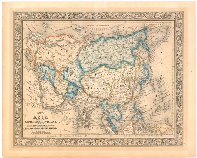 Map of Asia Showing its Gt. Political Divisions, and, also, the Various Routes of Travel between London & India, China & Japan &c.