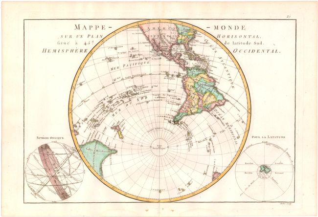 Mappe Monde sur un Plan Horisontal, Situe a 45d. de Latitude Sud. Hemisphere Occidental