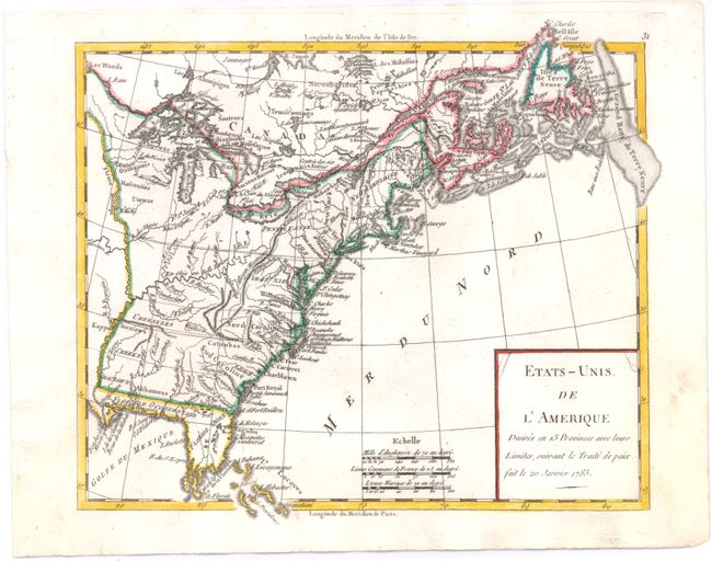 Etats-Unis de l'Amerique Divises en 13 Provinces avec leurs Limites, suivant le Traite de Paix Fait le 20 Janvier 1783
