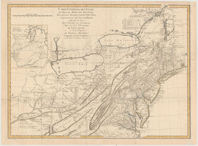 Carte Generale des Etats de Virginie, Maryland, Delaware, Pensilvanie, Nouveau-Jersey, New-York, Connecticut et Isle de Rhodes Ainsi que des Lacs Erie, Ontario, et Champlain