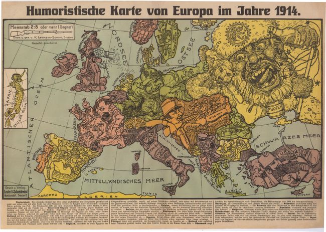 Humoristische Karte von Europa im Jahre 1914