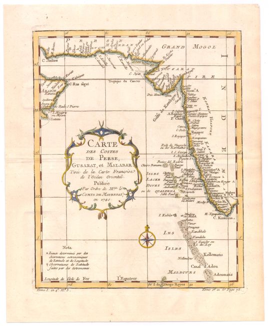 Carte des Costes de Perse, Gusarat, et Malabar. Tiree de la Carte Francoise de l'Ocean Oriental