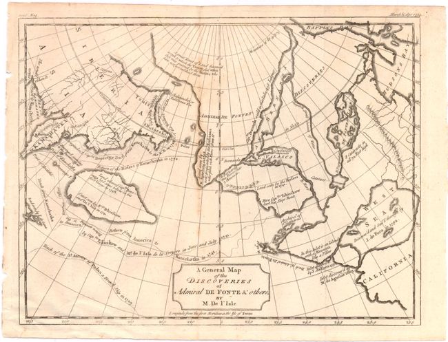 A General Map of the Discoveries of Admiral de Fonte & Others, by M. de L'Isle