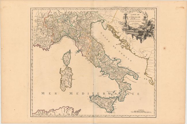 Carte de l'Italie dans laquelle sont Tracees les Routes de Postes