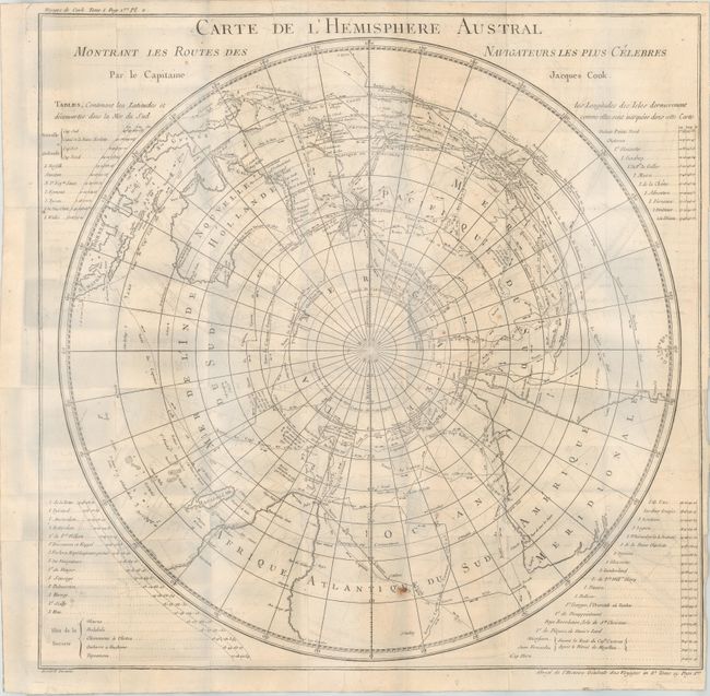 Carte de l'Hemisphere Austral Montrant les Routes des Navigateurs les plus Celebres par le Capitaine Jacques Cook