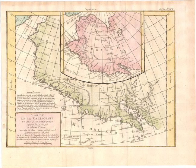 Carte de la Californie et des Pays Nord-Ouest separes de l'Asie par le Detroit d'Anian, extraite de deux cartes publiees au commencement du 17e siecle