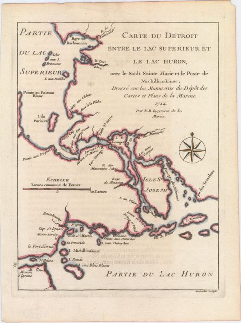 Carte du Detroit Entre le Lac Superieur et le Lac Huron, avec le Sault Sainte Marie et le Poste de Michillimakinac...