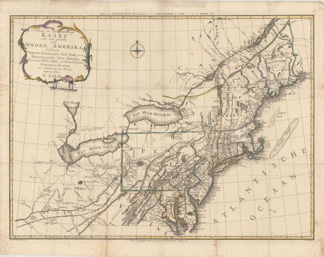 Nieuwe en Nauwkeurige Kaart van een gedeelte van Noord Amerika, behelzende Nieuw Engeland, New York, Pensylvania, New Jersey, Connecticut, Rhode Island, een Stuk van Virginia, Kanada en Halifax