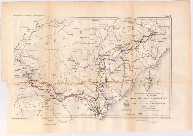 Map Showing Route of Marches of the Army of Genl. W. T. Sherman from Atlanta, GA. to Goldsboro, NC.