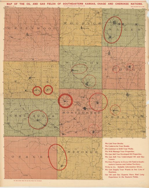 Map of the Oil and Gas Fields of Southeastern Kansas, Osage and Cherokee Nations