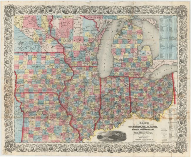 Guide Through Ohio, Michigan, Indiana, Illinois, Missouri, Wisconsin & Iowa. Showing the Township lines of the United States Surveys, Locations of Cities, Towns, Villages, Post Hamlets. Canals, Rail and Stage Roads.
