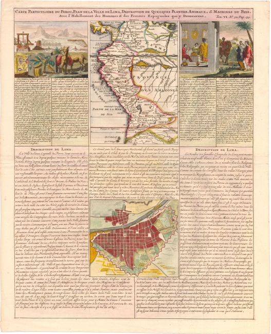 Carte Particuliere du Perou, Plan de la Ville de Lima, Description de Quelques Plantes, Animaux, & Machines du Pays. Avec l'Habillement des Hommes & des Femmes Espagnoles qui y Demeurent