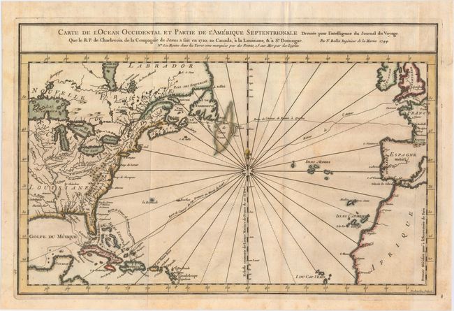 Carte de l'Ocean Occidental et Partie de l'Amerique Septentrionale Dresse pour l'Intelligence du Journal du Voyage. Que le R.P. de Charlevoix de la Compagnie de Jesus a Fait en 1720...