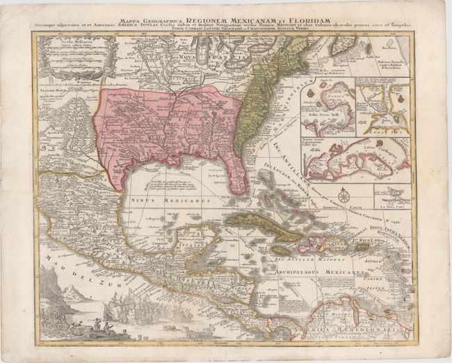 Mappa Geographica Regionem Mexicanam et Floridam Terrasque Adjacentes, ut et Anteriores Americae Insulas, Cursus Itidem et Reditus Navigantium Versus Flumen Missisipi...