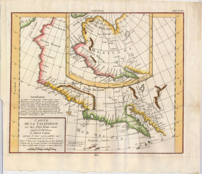 Carte de la Californie et des Pays Nord-Ouest separes de l'Asie par le Detroit d'Anian, extraite de deux cartes publiees au commencement du 17e siecle