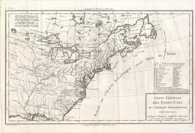 Carte Generale des Etats-Unis de l'Amerique Septentrionale, Renfermant Aussi Quelques Provinces Angloises Adjacentes...